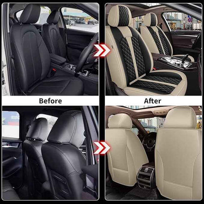Car Seat Covers for 2 Front Seat Fit for Chevy Equinox 2011-2024 2025 2026: Auto Interior Accessories, Waterproof Faux Leather Vehical Car Seat Cushions Cover Beige&Black 2 PCS Front Only