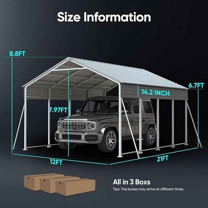 Quictent Heavy Duty 12x21 FT Vertical Roof Metal Carport, Pre-Drilled All Weather Car Shelter for Boat, Vehicles & Farm Equipment