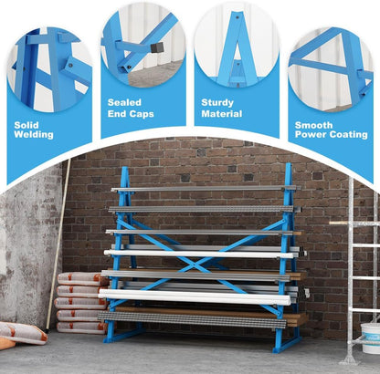 Yeeoy Steel Horizontal Storage Rack, 7 Tier Detachable Lumber Storage Rack, Heavy Duty Adjustable Pipe Rack Lumber Organizer Shelf for Garage Workshop Shed Basement, Blue
