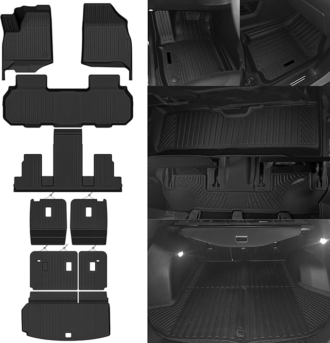 Custom Fit Floor Mats for 2024-2026 Chevy Traverse/GMC Acadia 7 Seat(Not for 2024 Traverse Limited), All Weather TPE Floor Liners with Trunk Mat & Backrest Protectors, Interior Accessories