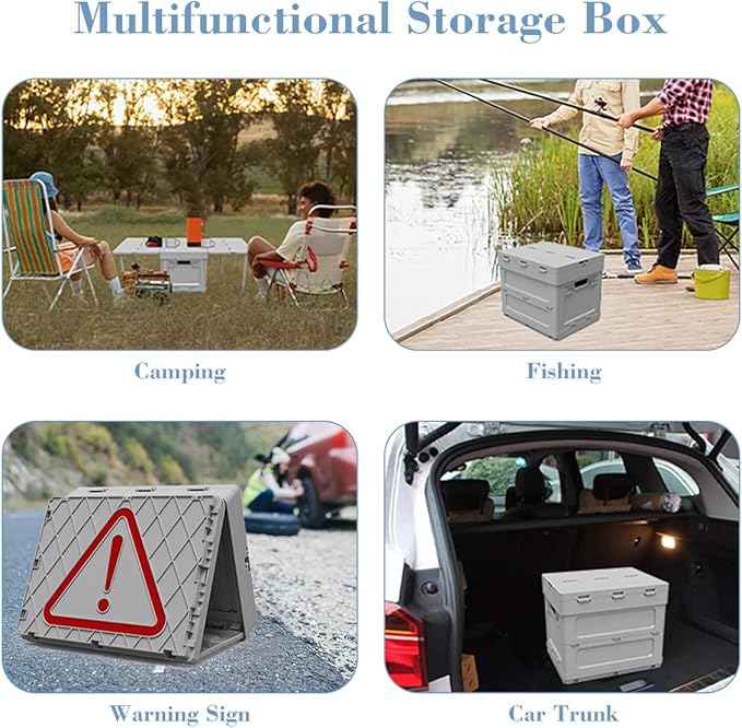Folding Storage Box with Table, 3 in 1 Camping Collapsible Bins with Parking Warning Sign, Multifunctional Foldable Container, Outdoor Storage Bin for Picnic, Home, Office, Car