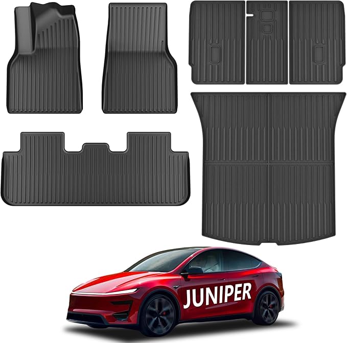 KARPAL Floor Mats Fit for Tesla Model Y Juniper 2025 2026 5-Seat (Not Fit 7 Seats), TPE All Weather Floor Mats & Trunk Mats Backrest Mat 7-PCS for Model Y Juniper Accessories