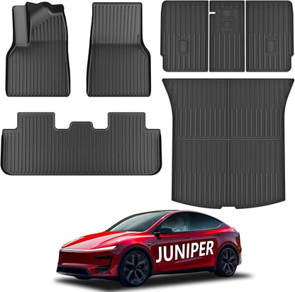KARPAL Floor Mats Fit for Tesla Model Y Juniper 2025 2026 5-Seat (Not Fit 7 Seats), TPE All Weather Floor Mats & Trunk Mats Backrest Mat 7-PCS for Model Y Juniper Accessories
