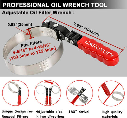 Large Oil Filter Wrench, Oil Filter Removal Tool Fits Filter from 4-5/16" to 4-15/16" for Oil Change