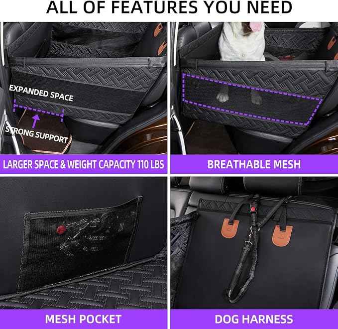 Large Dog Car Seat,PU Leather Back Seat Extender for Dogs,Waterproof Dog Seat Cover for Backseat, Pet Bed for Car Hammock