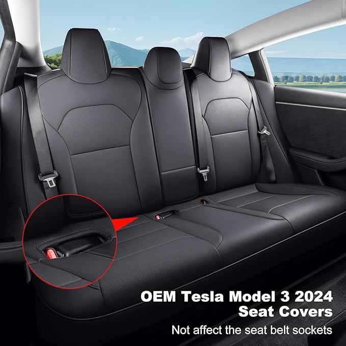 2024-2025 Tesla Model 3 Highland Upgraded Car Seat Covers Nappa Leather Car Interior Airbag Compatible Cushion Cover Full Set Custom Fit Model 3, Nappa Black