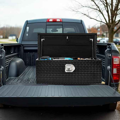 AUTOSAVER88 30 Inch Truck Bed Tool Box, Heavy Duty Aluminum Diamond Plate Tool Box Chest, Waterproof Chest Storage Box with Sliding Shelf and Lock for Trucks, Trailers, RVs, Warehouses