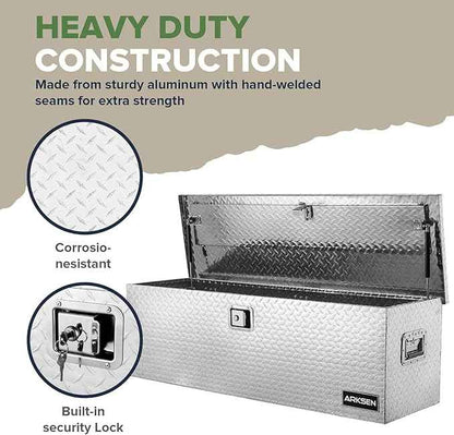 ARKSEN 49 x 15 x 15 Inch Diamond Plate Truck Bed Tool Box, Heavy Duty Waterproof Aluminum Toolboxes Storage Chest with Side Handle & Lock for Pickup Truck Bed, RV & Trailer Silver