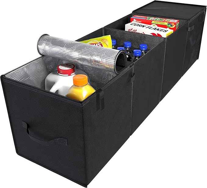 lebogner Auto Trunk Organizer With Insulated Cooler Compartments X-Large Vacation Trunk Cooler Box For Hot Or Cold Food While Traveling, Multipurpose Collapsible Car Accessories Storage Organizer