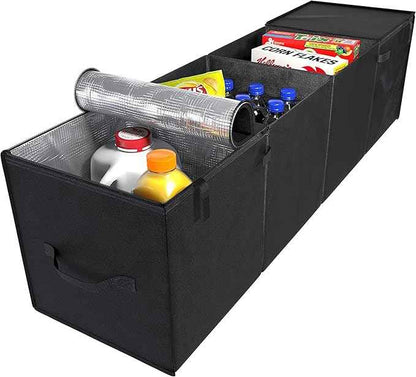 lebogner Auto Trunk Organizer With Insulated Cooler Compartments X-Large Vacation Trunk Cooler Box For Hot Or Cold Food While Traveling, Multipurpose Collapsible Car Accessories Storage Organizer