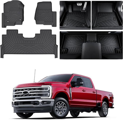 Heavy-Duty TPE Floor Mats for 2017-2026 Ford F-250/F-350/F-450/F-550 Crew Cab, 1st & 2nd Row Custom Fit (Fits Bucket Seats/Factory Rear Storage Box) 4 Door Ford Accessorie