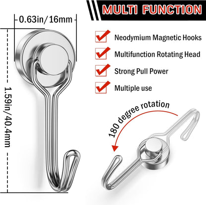 FINDMAG Magnetic Hooks, 30lbs+ Strong Magnetic Hooks for Refrigerator, 2025 Cruise Ship Essentials, Magnet Hooks Heavy Duty for Kitchen, Home, Classroom, Whiteboard, Beach Vacation (6 Pack, Silver)