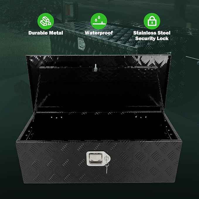 SCITOO 30 Inch Aluminum Diamond Plate Truck Bed Tool Box,Heavy Duty Crossover Storage for Most Full Size Pickups,Lockable Weatherproof Chest,Fits 30" Truck Beds,Easy Access to Load and Unload