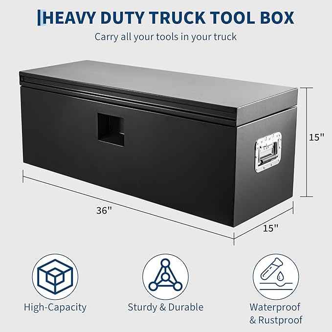 GarveeLife Heavy Duty Steel Truck Bed Tool Box – Weatherproof & Lockable Storage with Dual Gas-Shock Lids, Drill-Proof Security, Global Fit for Pickup, Trailer, RV – Secure Truck Bed Toolbox