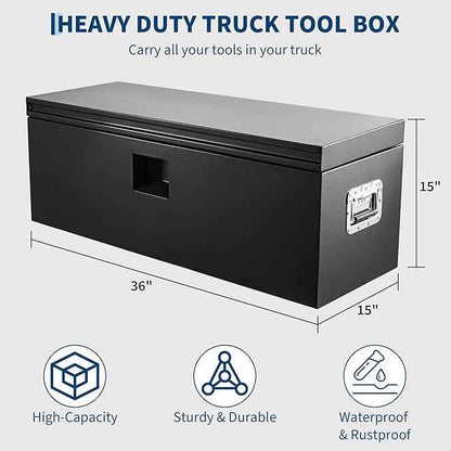 Industrial Steel Truck Tool Box w/Gas-Shock Lid, Pry-Resistant Security & Weatherproofing Toolbox Organizer Chest Fits Pickup, Truck Bed, RV, Trailer