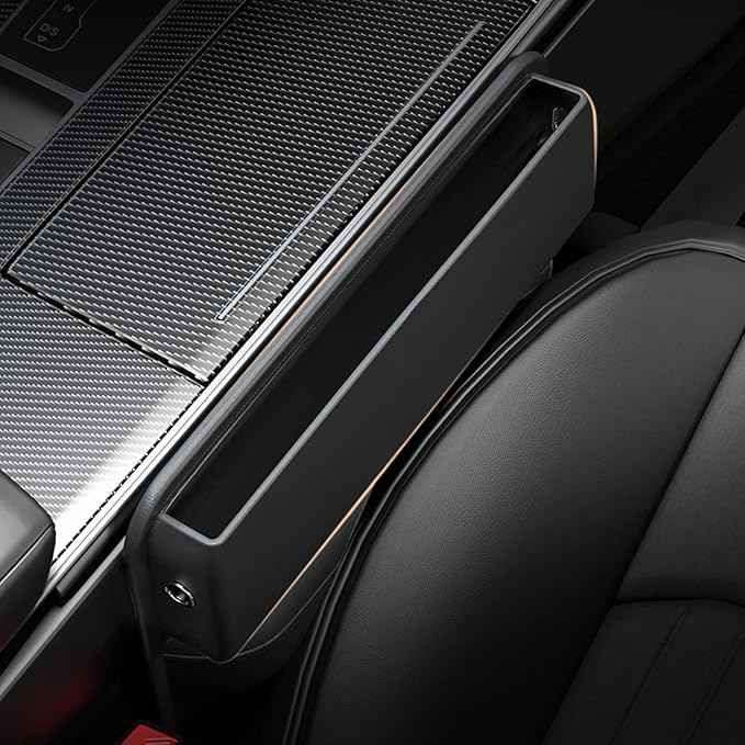 Car Seat Gap Filler Organizer,Premium PU Leather Storage Box No Slip Pad Compatible with Phone Key Wallet Phone Sunglasses Pockets Seat Catcher Holders Console Side Organizers Driver Side