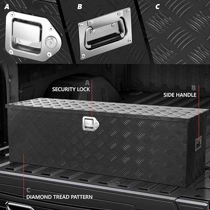 DNA MOTORING Truck Tool Box Lockable Storage Box, Truck Bed Tool Box Truck Bed Organizer Aluminum Truck Tool Boxes for Bed of Truck, w/Lock & Keys, 47"L X 15" W X 15" H Black, TBOX-T5-001-BK