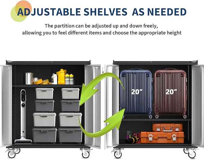 IDEALHOUSE 46" Rolling Garage Storage Cabinet with Locking Doors - Heavy-Duty Metal Shelving Unit, Mobile Tool Organizer for Home Office Workshop Organization