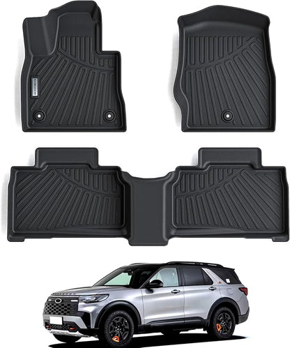 2 Rows Floor Mats for 2020-2024 2025 Ford Explorer Passenger Models,TPE All Weather Protection Car Floor Liners Accessories | Front & Second Row, 3-Pc