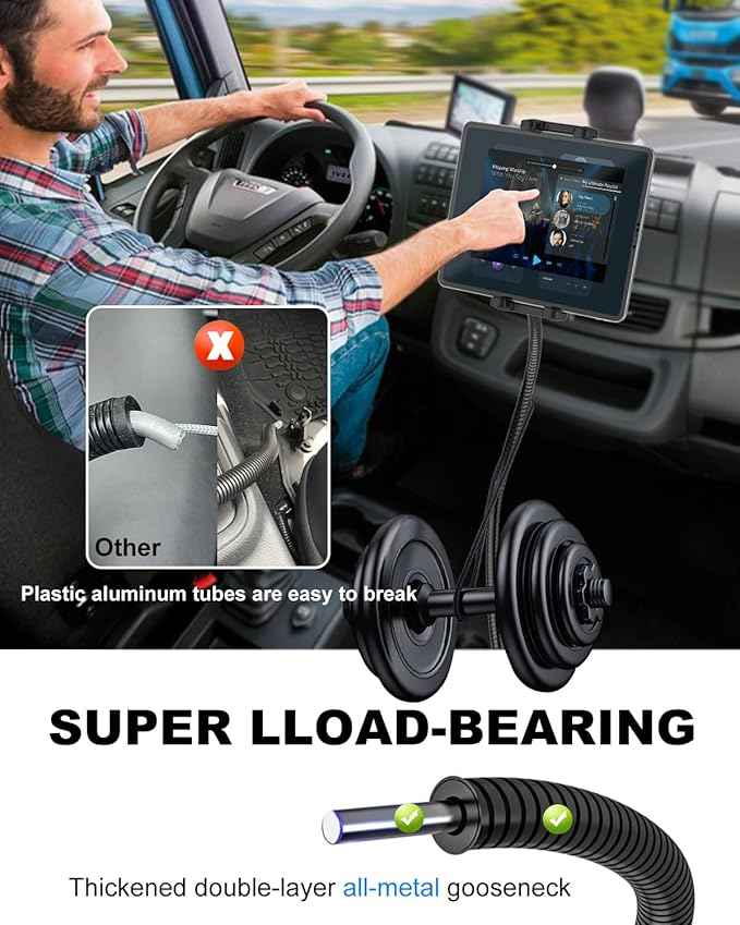 Tablet Holder for Car or Truck Seat Rail Mount Long 19.7" Gooseneck Arm Heavy Duty Car Floor Tablet Stand for iPad Pro 12.9 Air Mini, Samsung Galaxy Tab, iPhone, More 4-13" Phones & Tablets