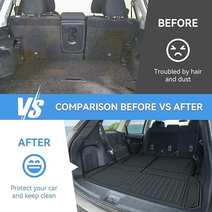 Cargo Mat & Backerst Mat Compatible with 2013-2020 Nissan Pathfinder/2013 Infiniti JX35/2014-2020 Infiniti QX60 - Cargo Liner Trunk Mat All Weather TPE Pathfinder 2020 Accessories
