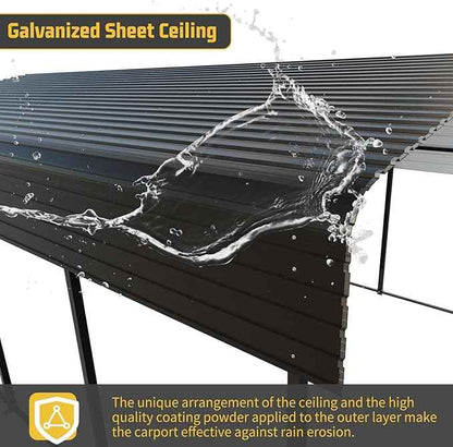 12x20FT Heavy Duty Metal Carport, Galvanized Steel Frame & Roof with Reinforced Base, All-Weather Outdoor Shelter for Vehicles, Boats and Outdoor Storage