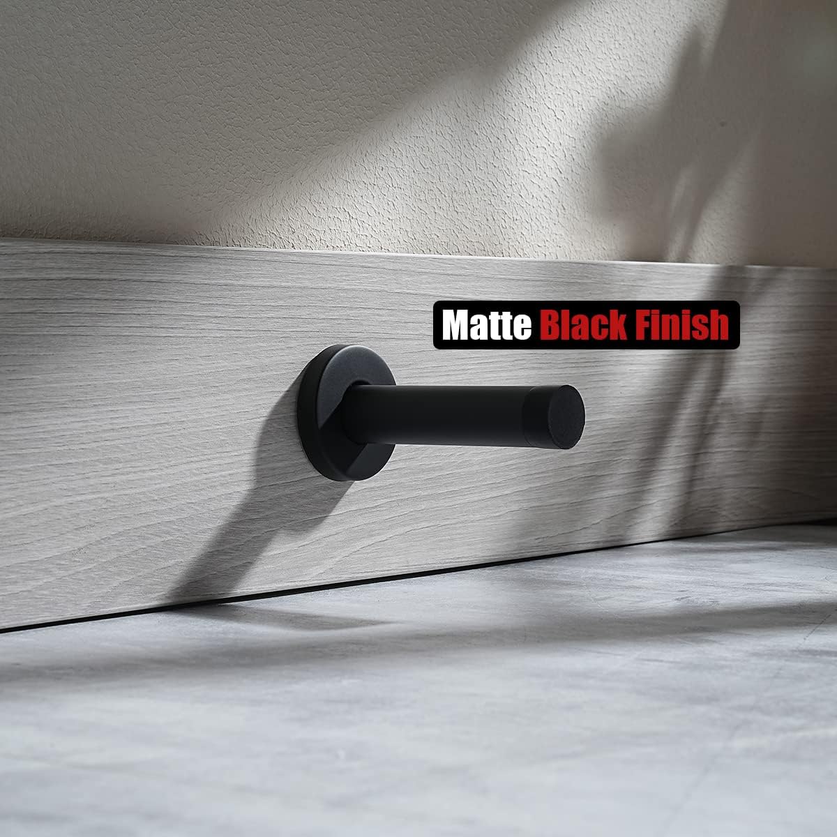 JQK Door Stopper Black, 304 Stainless Steel Thicken 1mm Sound Dampening Door Stop Bumper Wall Protetor 4 Pack, Matte Black, DSB5-PB-P4