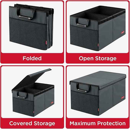 Rubbermaid Car Organizer, Collapsible Trunk Organizer, Multi-Compartment Car Storage Organization for Car Accessories, 2 Compartments With Cover, 21.65"*14.17"*12.2" - Gray