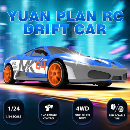 RC Drift Car 2.4GHz 1:24 Scale 4WD Remote Control Car 15KM/H High Speed Drifting RC Cars with Cool Lights, Two Batteries and Extra Tires Toys for Kids Boys Girls Adults, Blue - AutoBay