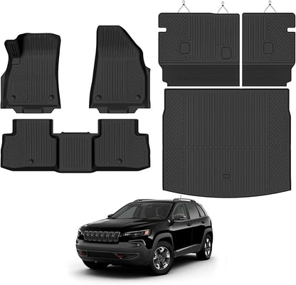 Custom Fit Floor Mats for Jeep Cherokee 2026, All Weather TPE Floor Liners with Trunk Mat & Backrest Protectors, Odorless Full Set Interior Accessories