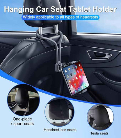 Car iPad Tablet Holder Back Seat Accessories for Tesla/Sport/Bucket/Performance Seats, Rear Headrest Tablet Hanger Mount for Kids/Adults, Road Trip Essentials with Car TV/Entertainment Gadgets