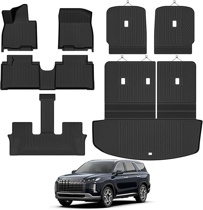 Custom Fit Floor Mats for 2026 Hyundai Palisade Hybrid 7 Seats/Captain Seat, All Weather TPE Floor Liners with Trunk Mat & Backrest Protectors, Odorless Full Set Interior Accessories