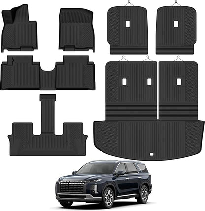 Custom Fit Floor Mats for 2026 Hyundai Palisade Hybrid 7 Seats/Captain Seat, All Weather TPE Floor Liners with Trunk Mat & Backrest Protectors, Odorless Full Set Interior Accessories