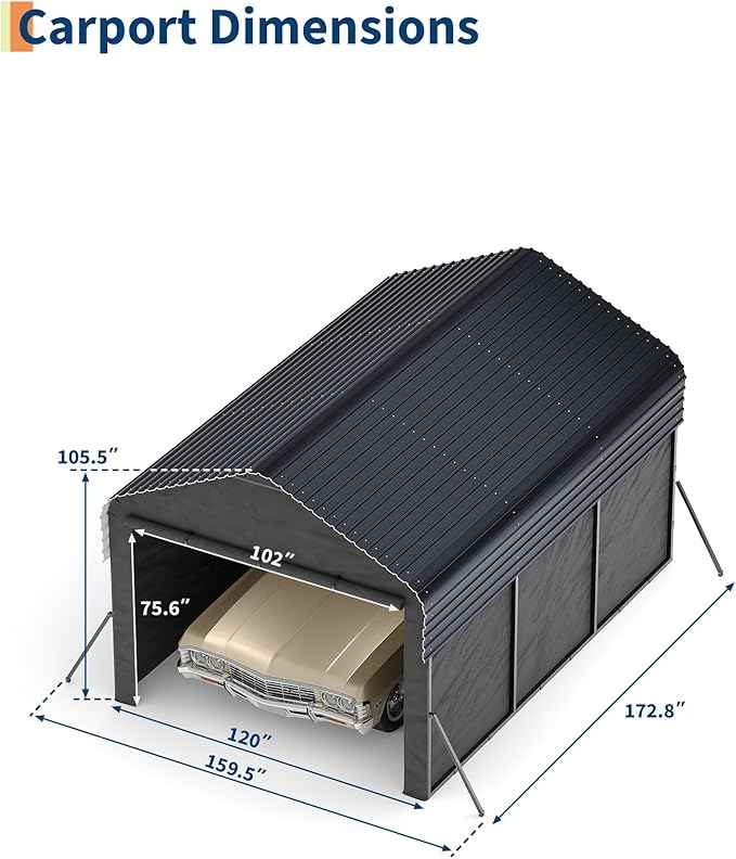 Garvee 10'X15'X9' Metal Carport, Enclosed Car Ports with Heavy Duty Steel Frame and 220 g Tarp, All-Weather Carport, for Sedans, Boats, and Tractors