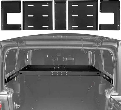 RT-TCZ Rear Trunk Cargo Rack Basket for Jeep Wrangler JKU (2007-2017) & JLU (2018+), 4 Door Interior Storage Shelf, Black Aluminum Alloy & Stainless Steel, 3PCS Assembled Pallet
