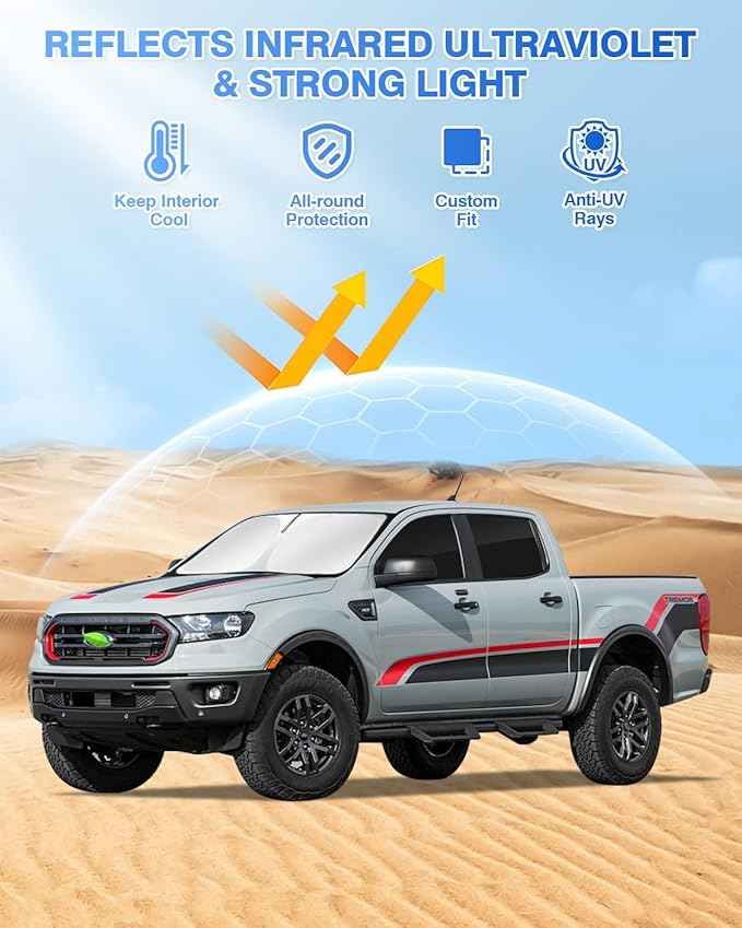Sunshades for 2019-2025 2026 Ford Ranger 4Door Windshield Sunshade Side Rear Windows Sun Visor Shield Privacy Cover Keep Vehicle Cool Black 5PCS