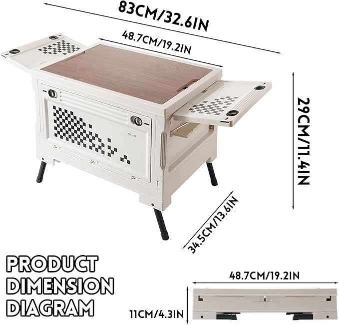 Folding Camping Storage Box with Wooden Table Board, Multi-functional Collapsible Camp Kitchen Box, 56L Storage Bin for Trunk Organizer for Outdoor Picnic, Car RV Storage and Organization