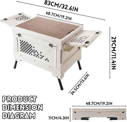 Folding Camping Storage Box with Wooden Table Board, Multi-functional Collapsible Camp Kitchen Box, 56L Storage Bin for Trunk Organizer for Outdoor Picnic, Car RV Storage and Organization