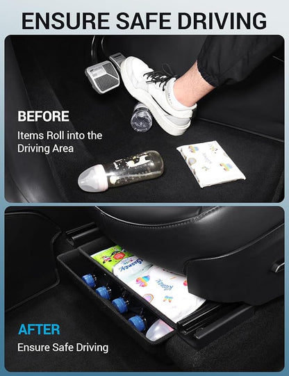 Motrobe 2PCS Tesla Model Y Under Seat Storage Box Organizer Underseat Hidden Tray with Lid for 2020-2024 Model Y Interior Accessories