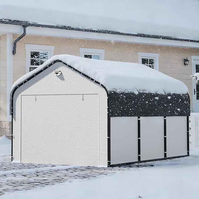 Carports 10x16 Heavy Duty Metal for Snow, Fully Enclosed Carport with Removable Sidewalls and Drive Through Doors