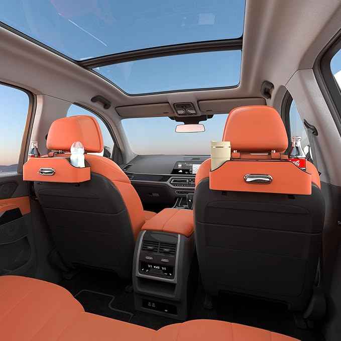 Car Rear Backseat Extra Multifunctional Drink Cup Holder Organizers with Tissue Storage Box Organizer & Hooks for Car Seat Back. Orange