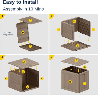 EAST OAK Outdoor Storage Box, 31 Gallon Deck Box, Waterproof Resin Storage Bin for Patio Cushions, Gardening Tools, Accessories, Lockable, UV Resistant, Brown