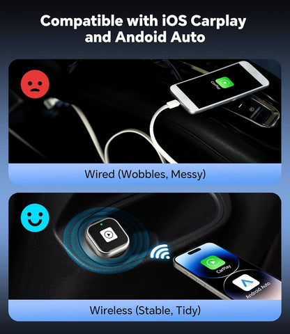 ENOMIR Wireless CarPlay Adapter 2025 Upgrade, Plug & Play CarPlay Adapter Wired to Wireless, Mini USB Design, Fast Auto-Connect, No Delay, Compact Design for iPhone & Android, Matte Silver