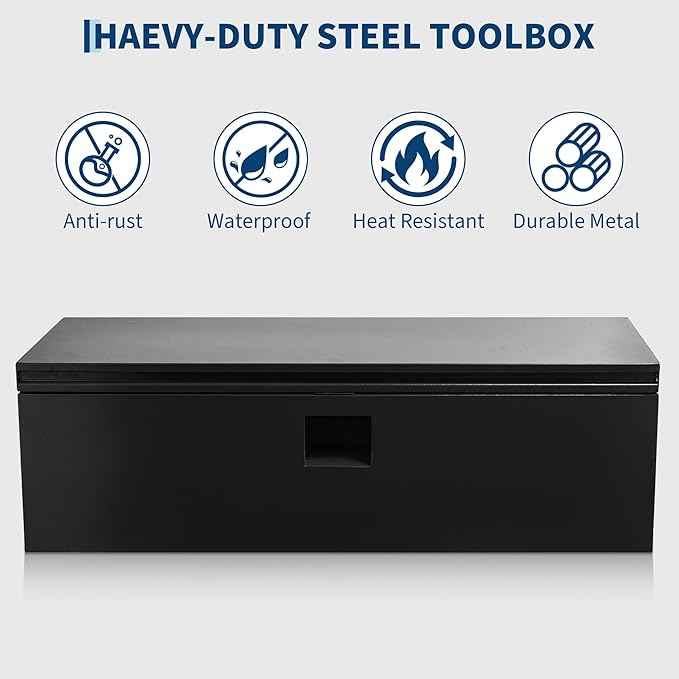 Truck Bed Tool Box Heavy Duty Steel Toolbox with Hydraulic-Assisted Lid, Drill-Proof Lock & Weatherproof Seal, Universal Mount for Pickup, Truck Bed, RV, Trailer