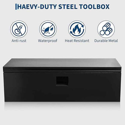 Industrial Steel Truck Tool Box w/Gas-Shock Lid, Pry-Resistant Security & Weatherproofing Toolbox Organizer Chest Fits Pickup, Truck Bed, RV, Trailer