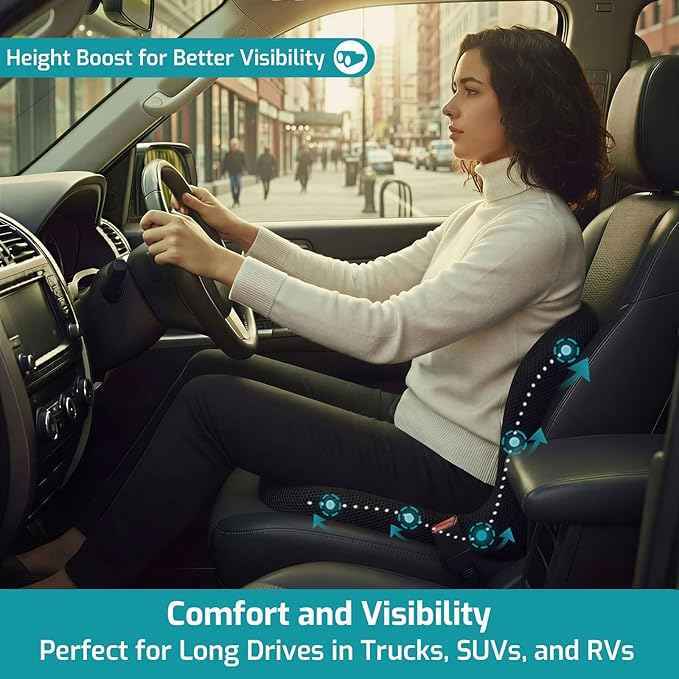Trucker Seat Cushion, Car Seat Cushions with Lumbar Support Pillow, Ergonomic L-Shaped Orthopedic Memory Foam Pad for Long Driving Back Pain Sciatica Relief, Drivers Office Workers (Black+Mesh Cloth)