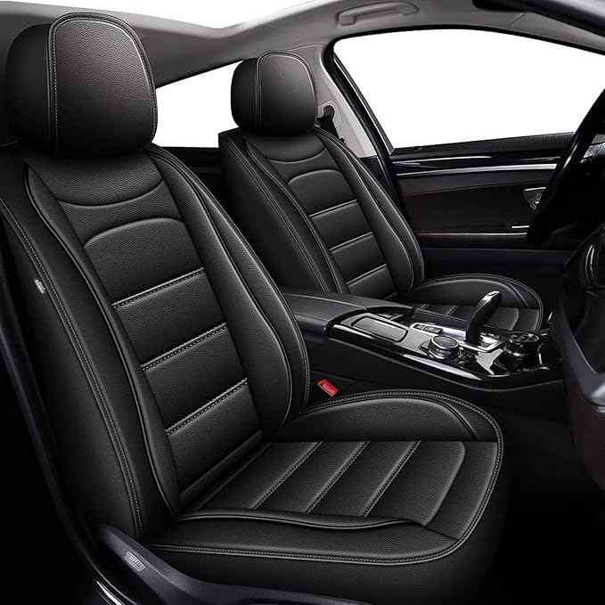 Car Seat Covers for Hyundai Sonata 2007-2025 2026: Luxury Leather Striped Automotive Seat Cover Waterproof Seat Protectors Compatible Airbag (5 Seats,Black)