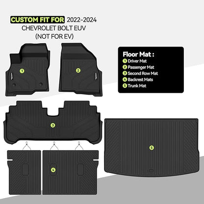 Tongama-Floor Mats for 2022-2024 Chevrolet Bolt EUV (Not for EV), All Weather TPE Floor Liners and Trunk Mat and Backrest Mats Protectors for Chevy Bolt EUV Waterproof Interior Accessories