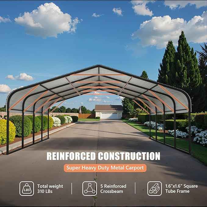 Carports 12x20 Heavy Duty Metal for Snow, Fully Enclosed Carport with Removable Sidewalls and Drive Through Doors