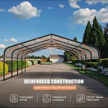Carports 12x20 Heavy Duty Metal for Snow, Fully Enclosed Carport with Removable Sidewalls and Drive Through Doors